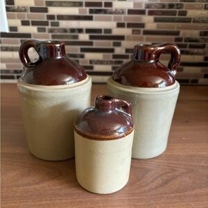 Vintage Antique Set of 3 Stone Jugs